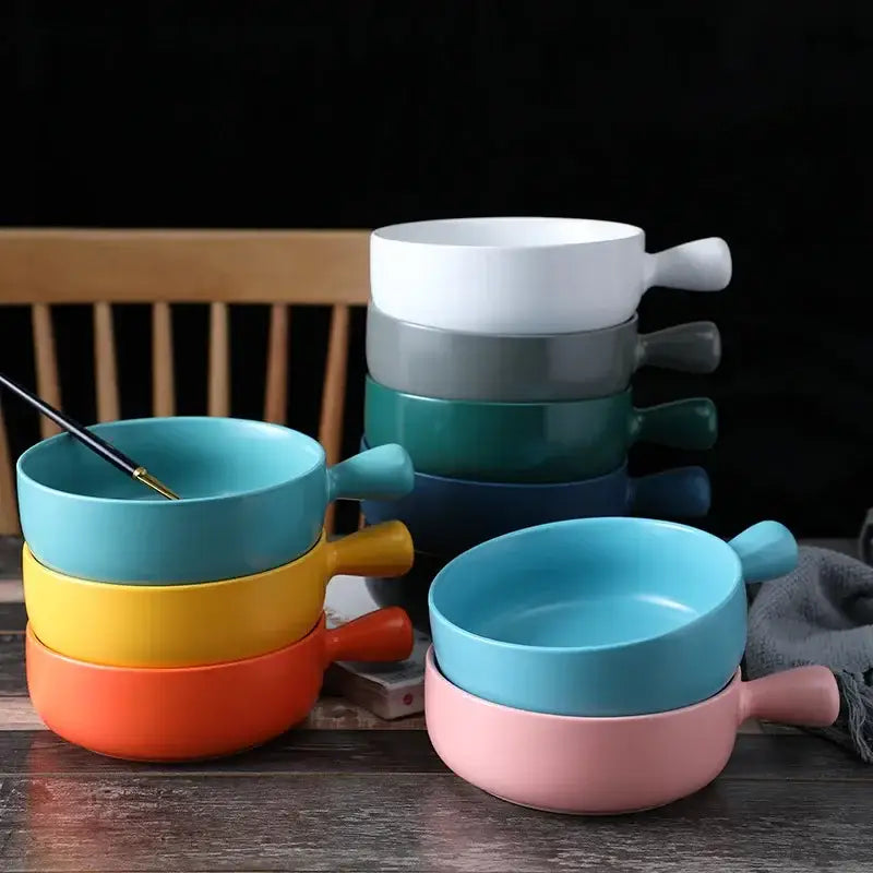 Set of colorful ceramic single handle salad bowls in pastel and vibrant hues for dining room tableware decorbites ceramic single
