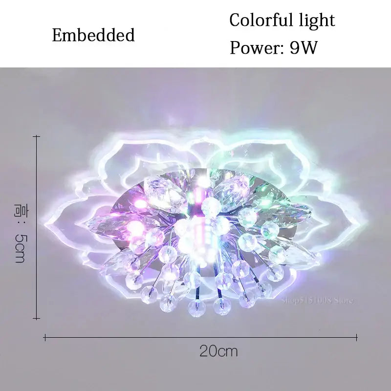 Colorful crystal flower ceiling light fixture with embedded LED lights and crystal embellishments for living room use