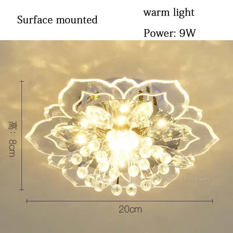 Colorful crystal flower ceiling light fixture with 9w warm light and clear glass petals for living room use