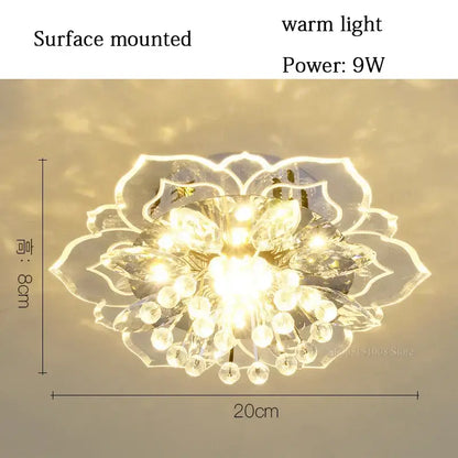 Colorful crystal flower ceiling light fixture with 9w warm light and clear glass petals for living room use