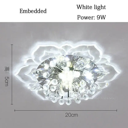 Colorful crystal flower ceiling light fixture with white light and embedded design 9w power for living room ceiling light