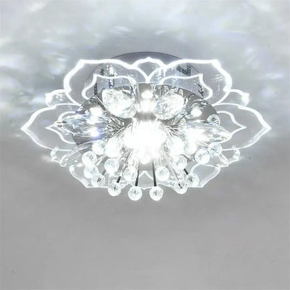 A colorful crystal flower ceiling light fixture with a sleek chrome base and intricate petal design for living room