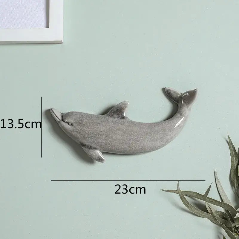 Gray ceramic dolphin fish ocean wall decoration 23cm long 13.5cm tall ideal for children’s room decorbites dolphin fish