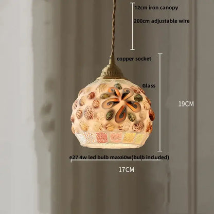 Colorful glass shell led pendant lamp with mosaic seashell design and orange floral pattern for dining room decorbites colorful glass