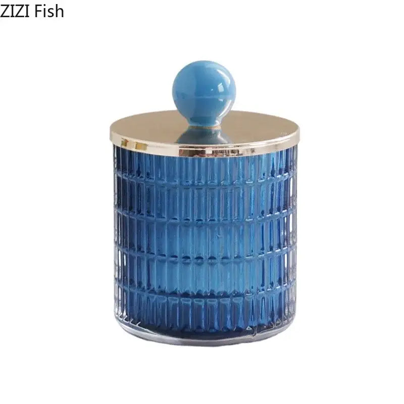 Blue glass tea canister with gold ceramic rim and spherical lid perfect for decorbites glass tea storage jar