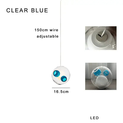 Clear blue led pendant lights with transparent spherical glass shade and blue accents for decorbites colorful glaze glass decor