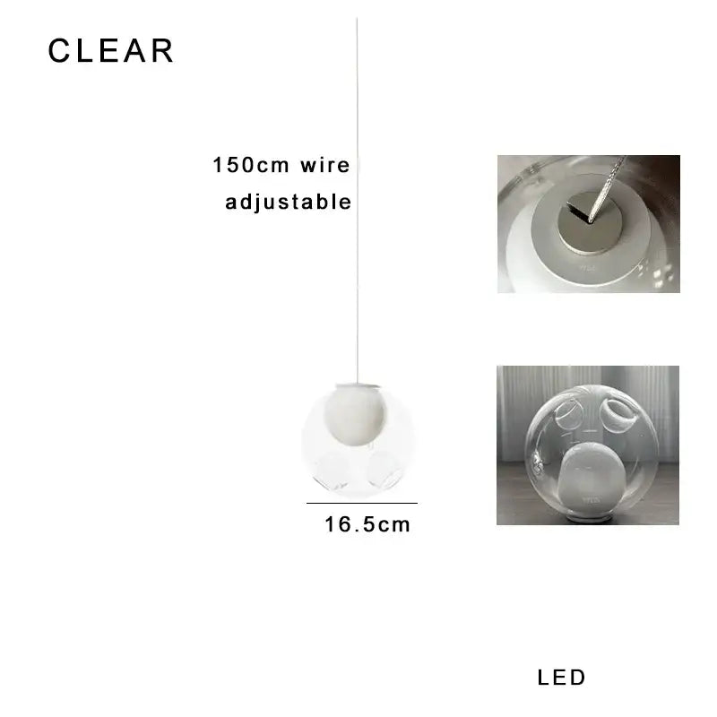 Clear brand led pendant lights with transparent glass globe and adjustable 150cm wire for decorbites colorful glaze glass decor