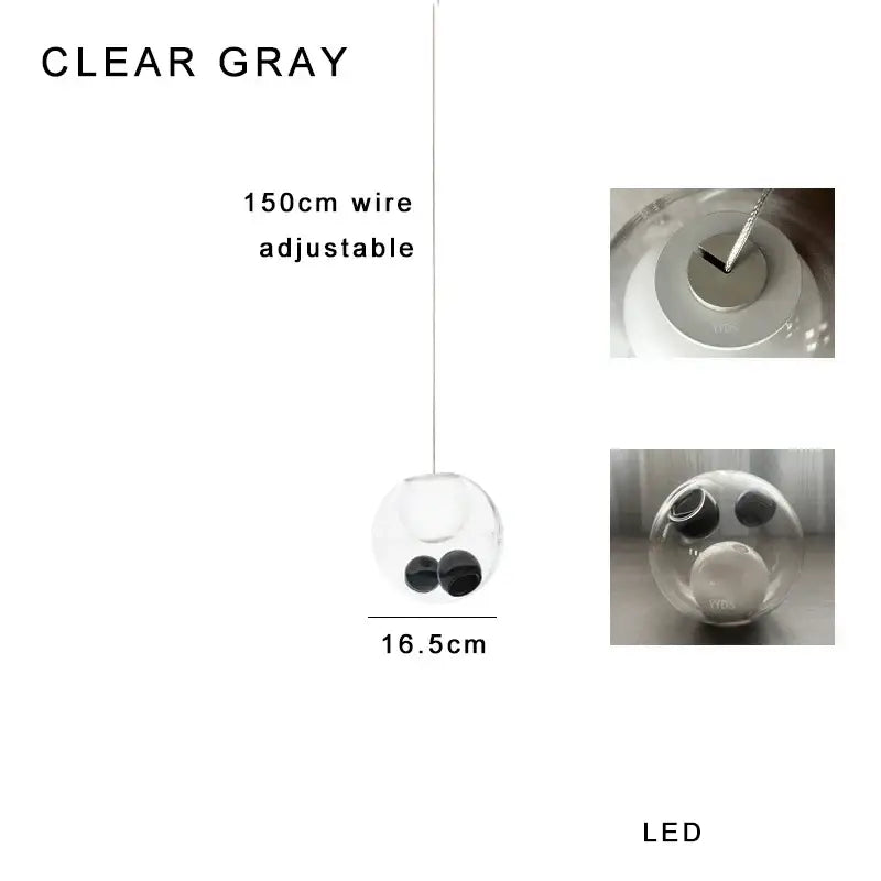 Clear gray spherical pendant light with led illumination and 150cm adjustable wire from decorbites colorful glaze glass pendant lights collection