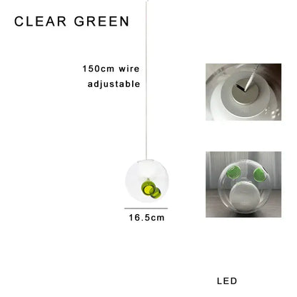 Clear green led pendant light with transparent spherical glass shade and adjustable wire from decorbites colorful glaze glass