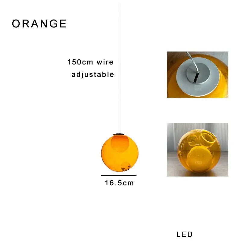 Orange spherical pendant light with translucent amber glass globe and adjustable 150cm wire from decorbites colorful glaze glass collection