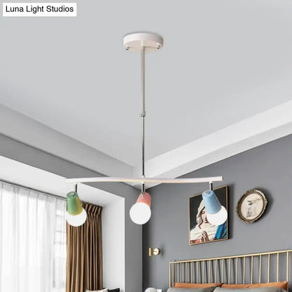 DecorBites™ colorful horn swivel iron wave island pendant light with white bar and green pink blue shades on metallic rod