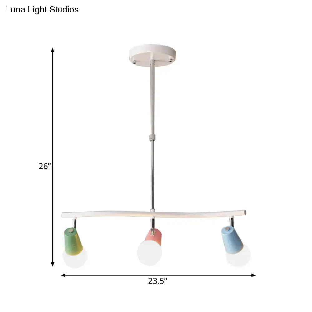 Modern three-light colorful horn swivel pendant light with pastel glass shades and chrome rod for iron wave island lighting