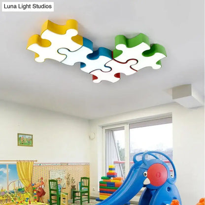 Colorful acrylic led puzzles ceiling flush light fixture with red yellow white blue and green jigsaw puzzle design
