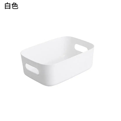 White rectangular plastic decorbites kitchenware storage basket with integrated handles for kitchenware storage containers