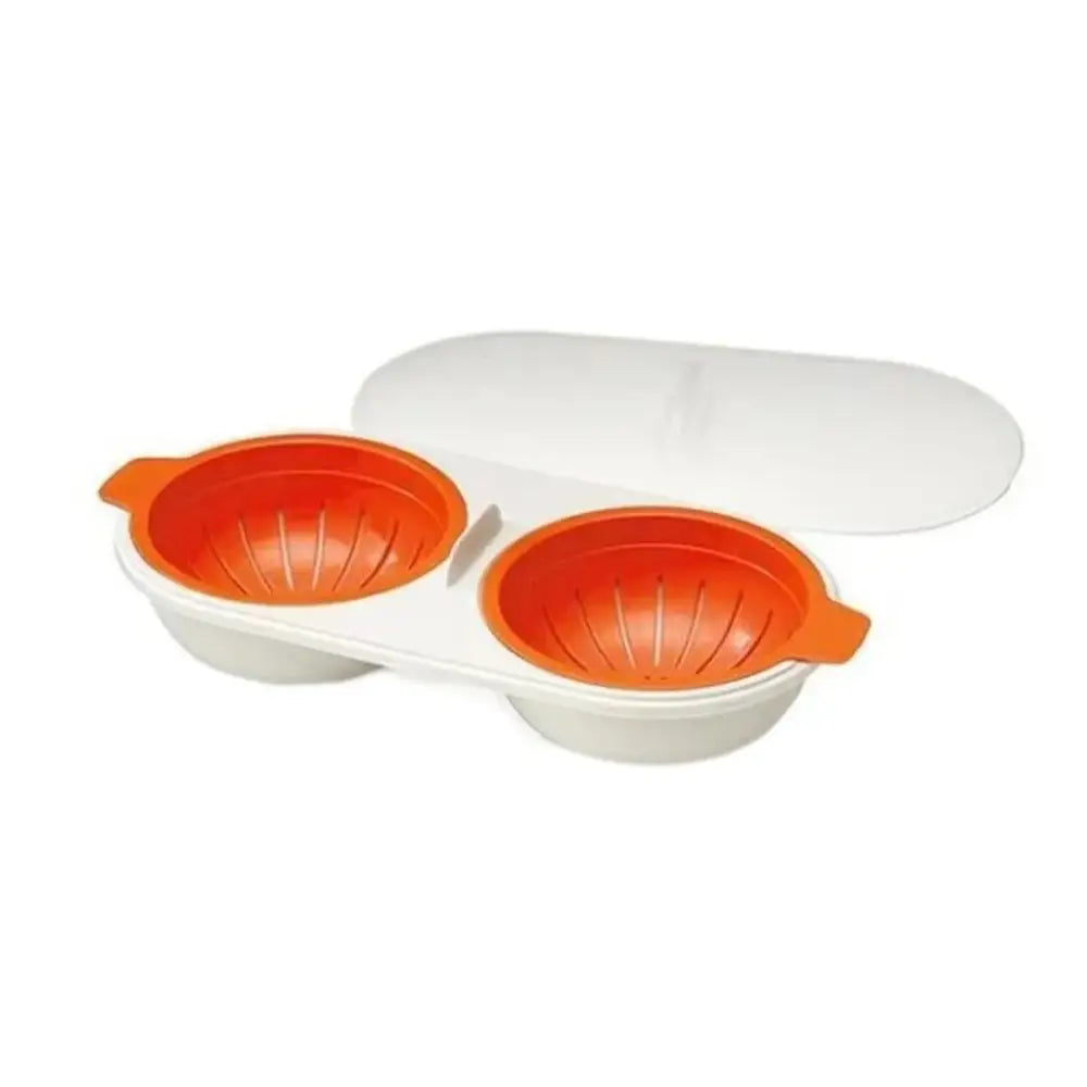 White and orange dual-egg boiler with colorful silicone inserts for cooking tools and egg boiler silicone use