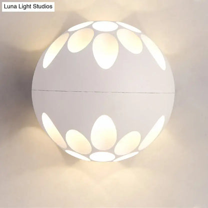 Contemporary black and gold spherical led wall lamp with white floral cutout wall light for bedroom use