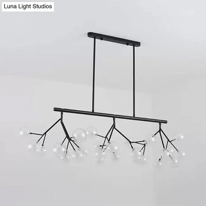 DecorBites™ contemporary black metal hanging chandelier with branching arms and clear glass globe bulbs for bubbles island lighting