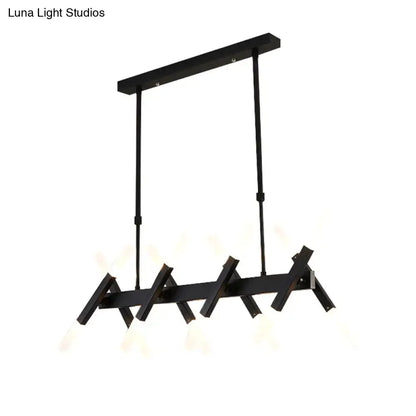DecorBites™ contemporary black and gold island pendant light with angular cross iron shade ideal for living room use