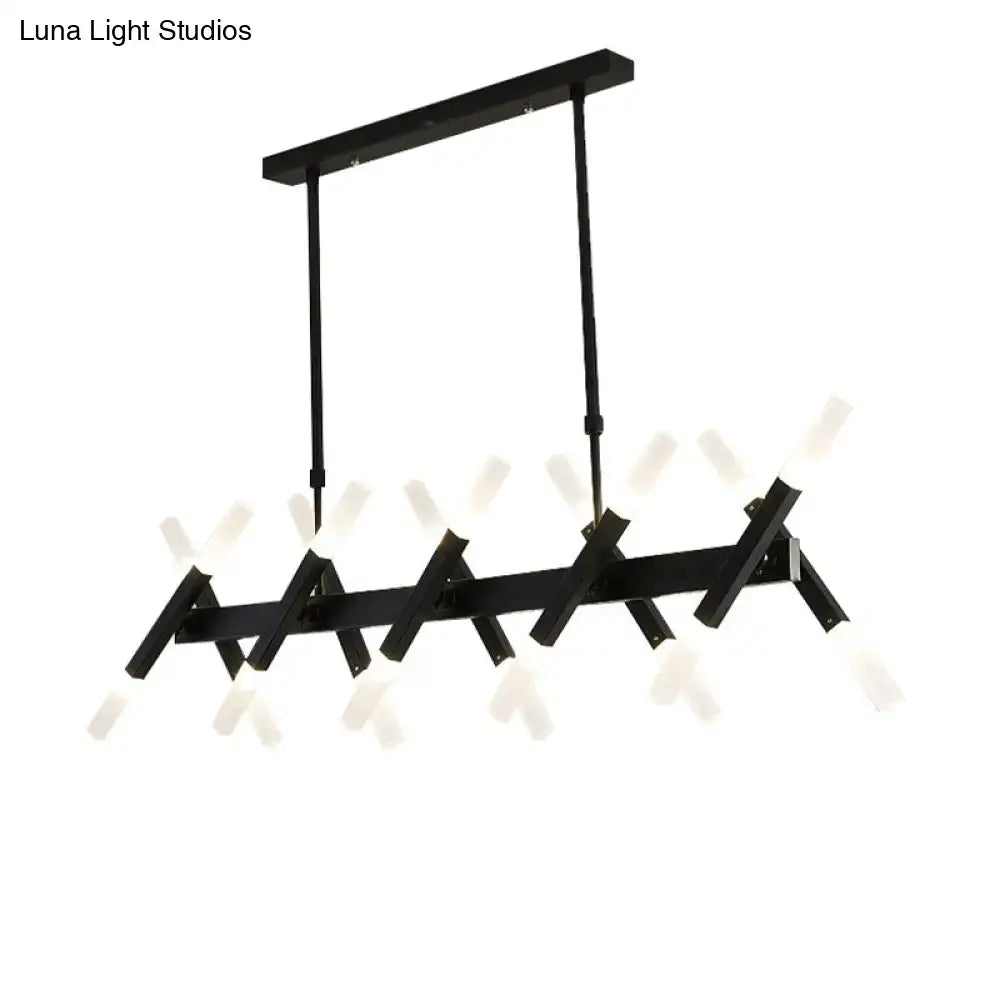 DecorBites™ contemporary black gold island pendant light with intersecting geometric arms and frosted glass shades
