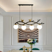 Decorbites contemporary black and gold linear branch dining pendant light with four cream glass bulbs for dining room island
