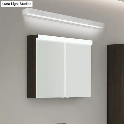 Contemporary white warm wood two-door bathroom cabinet with integrated linear vanity sconce led lighting above