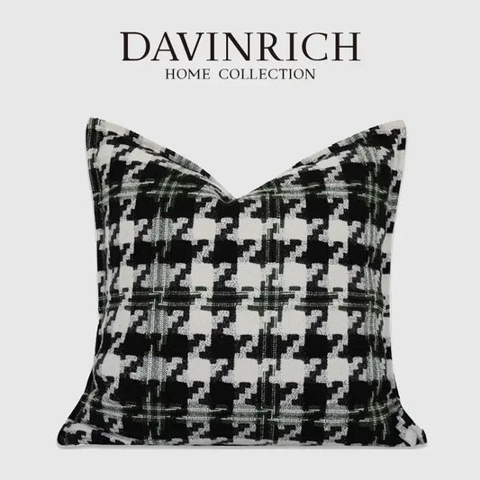 Contemporary black and white houndstooth square cushion cover from davinrich home collection for living room decor