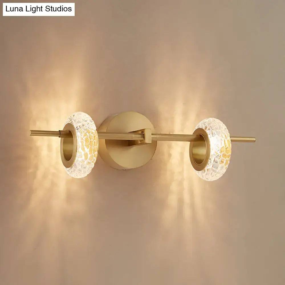 Contemporary brass double oval wall light fixture with gold-toned mosaic glass globes for bedroom 220v-240v sconce