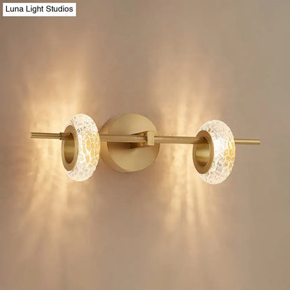 Contemporary brass double oval wall light fixture with gold-toned mosaic glass globes for bedroom 220v-240v sconce