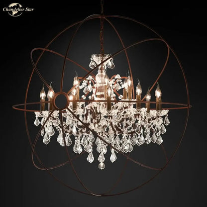 Contemporary bronze crystal led chandelier featuring a rustic globe design with intricate crystal droplets for dining room decorbites crystal led lighting