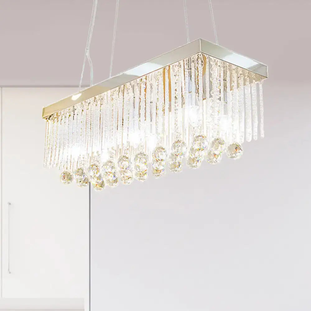 Rectangular crystal chandelier with polished silver frame and clear glass prisms for decorbites chrome island light fixture