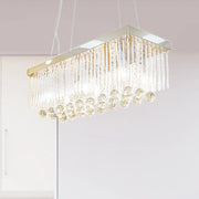 Rectangular crystal chandelier with polished silver frame and clear glass prisms for decorbites chrome island light fixture