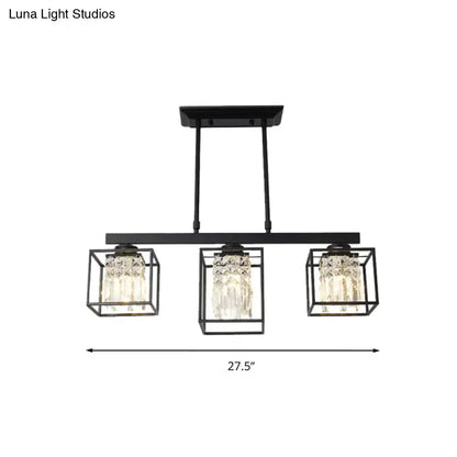 DecorBites™ black metal ceiling light with three crystal-encased fixtures ideal as a contemporary island lamp