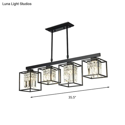 DecorBites contemporary black metal ceiling light with four crystal-encased fixtures perfect as an island lamp