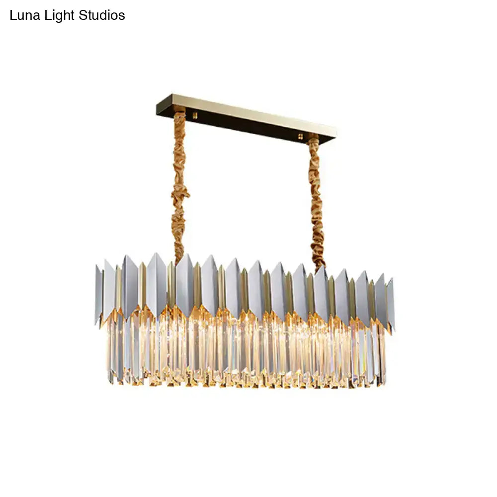 DecorBites contemporary crystal prisms island pendant light with gold frame, silver finish, LED incandescent fluorescent compatible