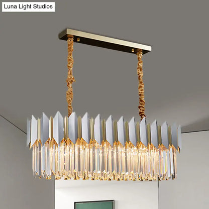 Decorbites™ contemporary gold-toned rectangular chandelier with faceted crystal prisms and twisted chains with silver finish compatible with 110v-120v and 220v-240v led incandescent fluorescent bulbs