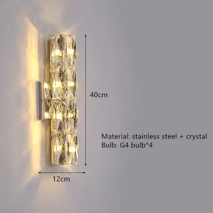 Contemporary crystal wall sconce with clear faceted crystal segments and stainless steel gold frame for bedroom decorbites contemporary crystal lighting