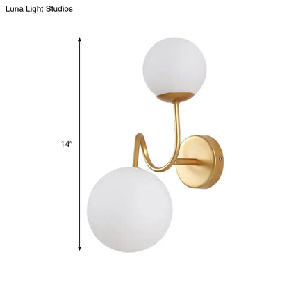 Contemporary gold two head wall sconce with frosted white glass shade compatible with e26 e27 bulb for living room