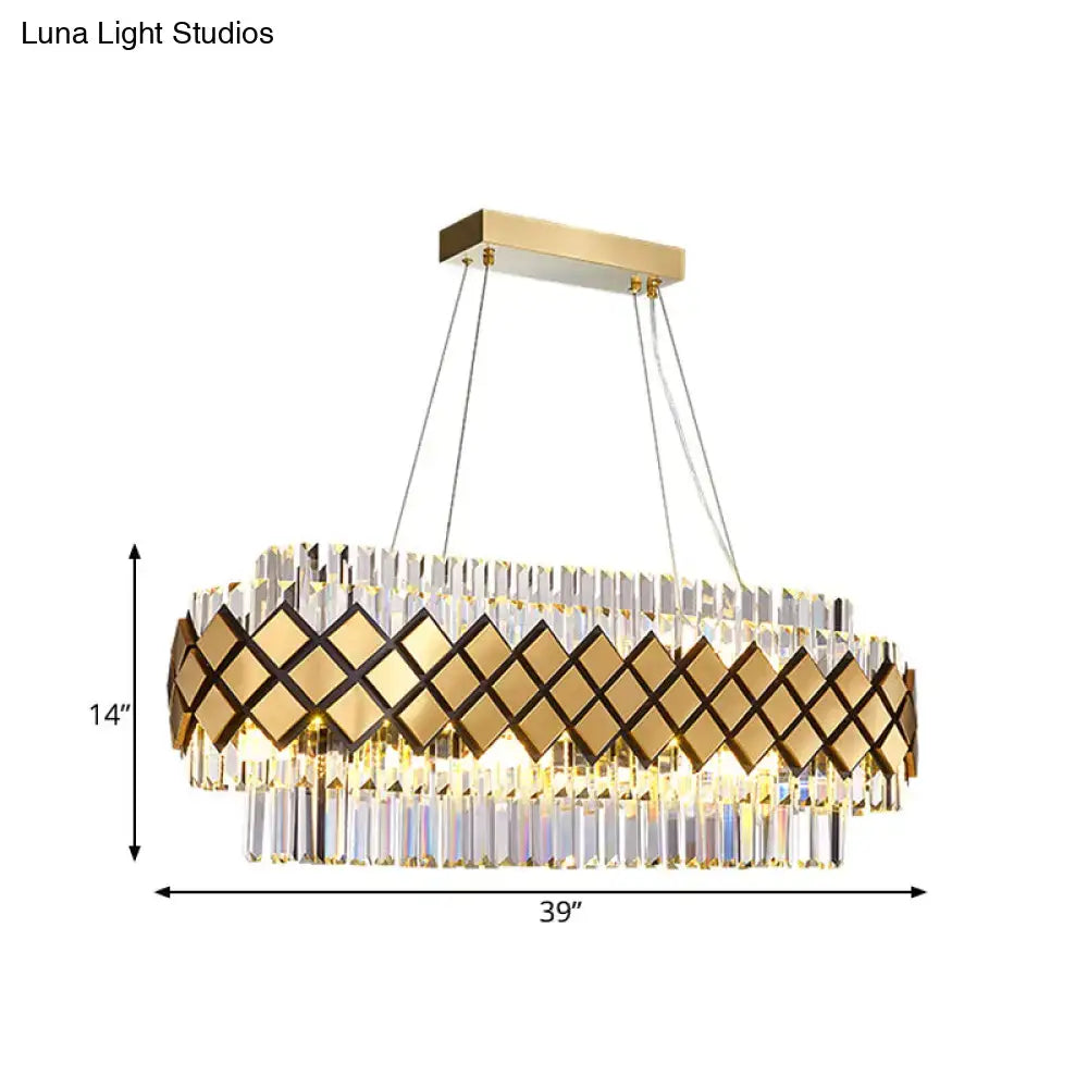 Decorbites™ contemporary gold pendant light with clear crystal geometric lattice frame for dining room illumination