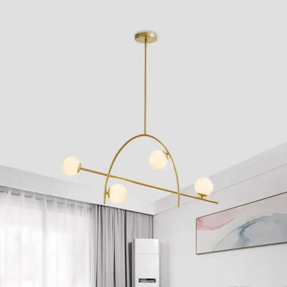 Decorbites contemporary chandelier lamp with five gold-toned arms and cream glass shade providing warm white light