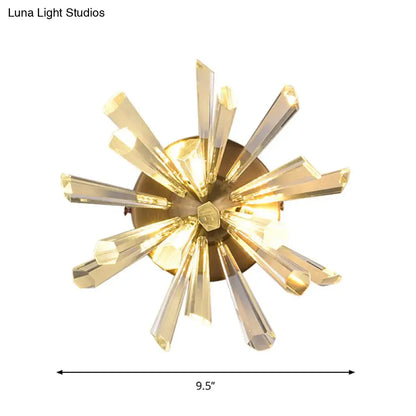 Contemporary gold crystal sputnik wall sconce with faceted radiating arms inches tall and standard bulb base