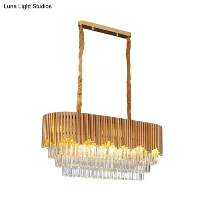 Decorbites™ contemporary gold finish chandelier with crystal blocks, twisted rope cords, and cascading tiers
