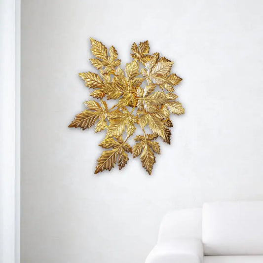 Contemporary gold finish maple leaf wall mount sculpture in metallic leaf design for living room art decor