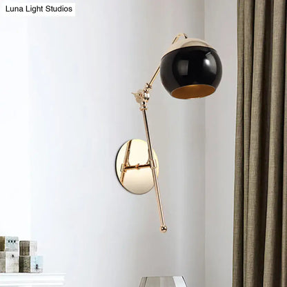 Contemporary black and gold gooseneck sconce light with polished brass arm wall mount lamp for bedroom use