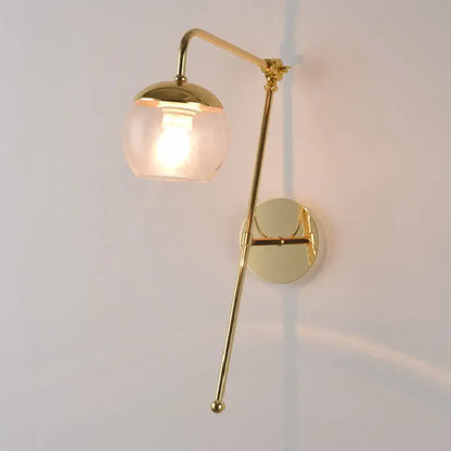 Contemporary gold gooseneck sconce light with spherical glass shade and wall mount lamp for bedroom use