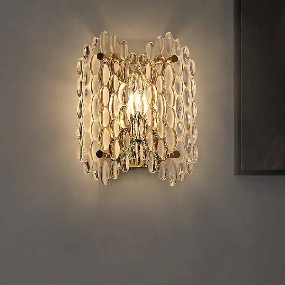 Contemporary gold metal wall light with clear crystal bubble glass discs cluster for hallway use wall lamp