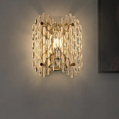 Contemporary gold metal wall light with clear crystal bubble glass discs cluster for hallway use wall lamp