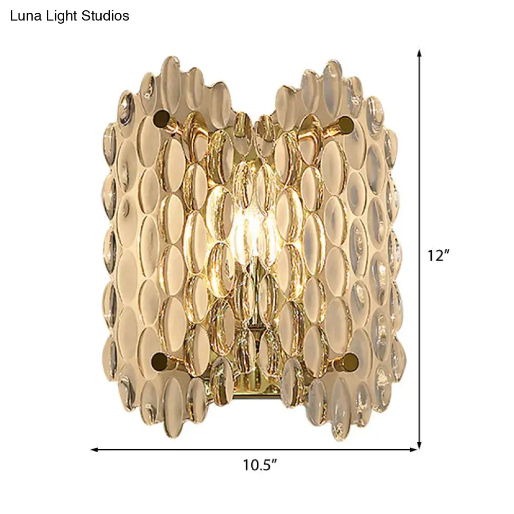 Contemporary gold metal fixture wall light featuring clear crystal glass bubble design for hallway lighting