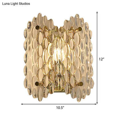 Contemporary gold metal fixture wall light featuring clear crystal glass bubble design for hallway lighting