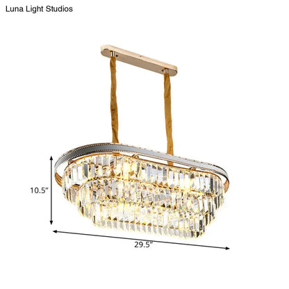 Gold-toned decorbites contemporary 3-tier oval island pendant with clear crystal prisms and silver frame hanging lamp