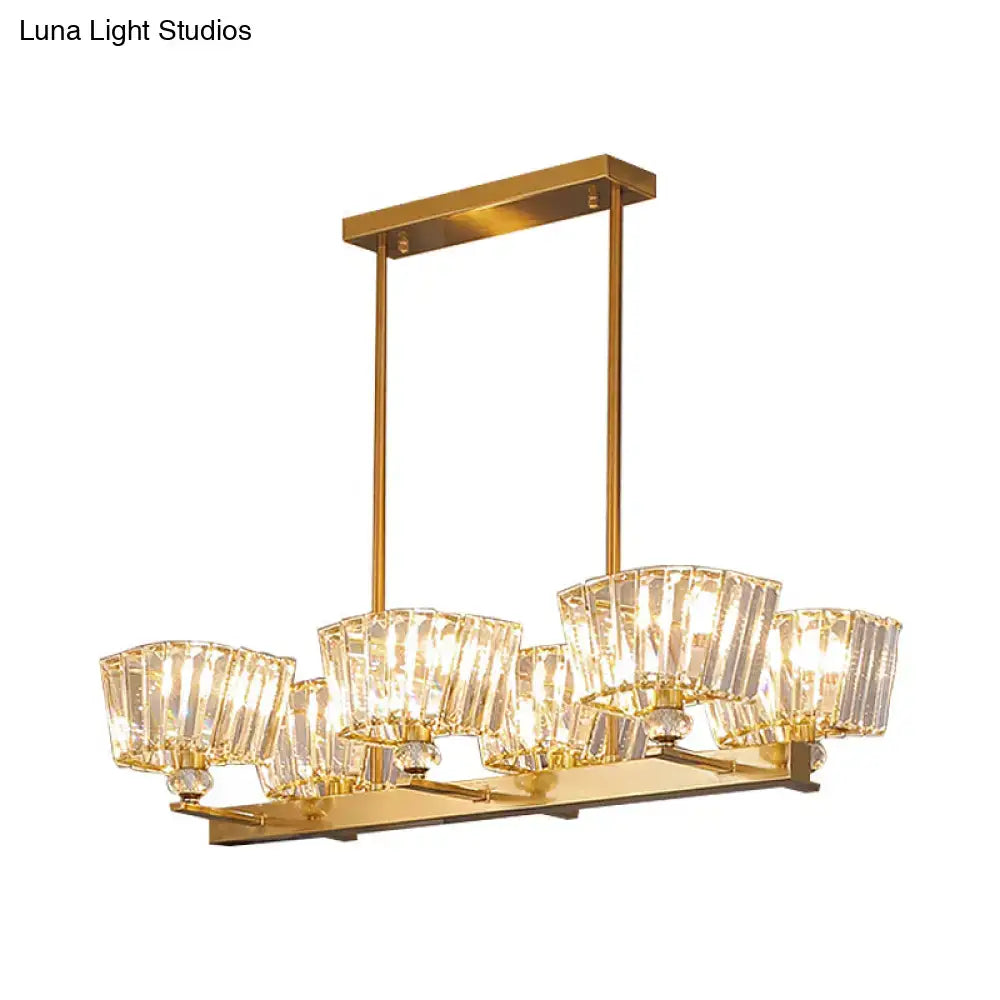 DecorBites™ contemporary gold crystal trapezoid ceiling light with faceted crystal shades and modern rectangular frame